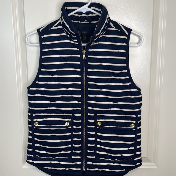 J. Crew Vest Navy Striped Quilted Down Vest Sleeveless Jacket 02727 - Picture 16 of 16